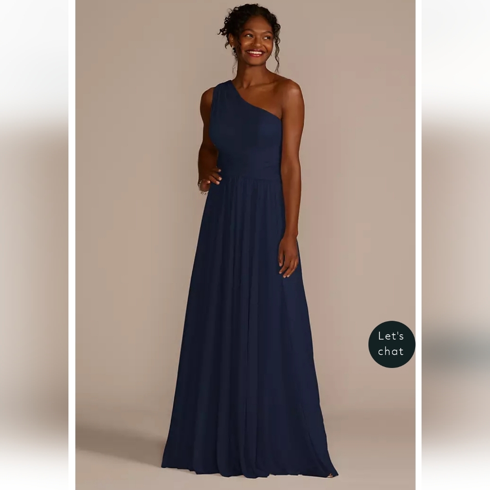 David's Bridal Mesh One-Shoulder Dress